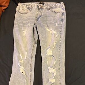Fashion Nova Light Blue Distressed Straight Leg Jeans